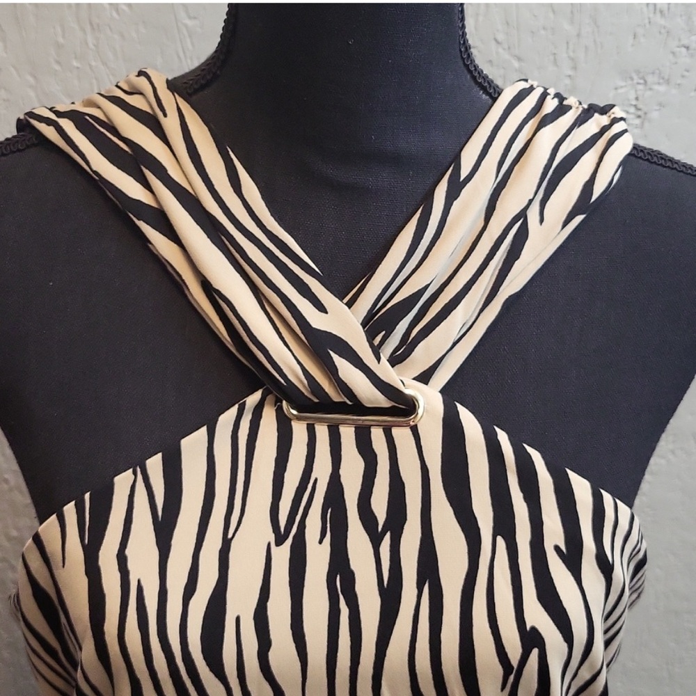 NWT 1X INC International Concepts Zebra Halter Slit Maxi Dress - Picture 6 of 11